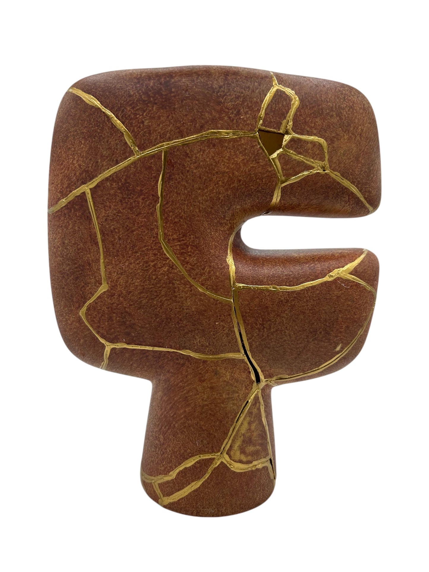Modern Kintsugi Tribal Vase - Japandi - Broken + Repaired Japanese Pottery - Hand Painted Gold - Smooth Texture - (H) 10in (W) 7.5in