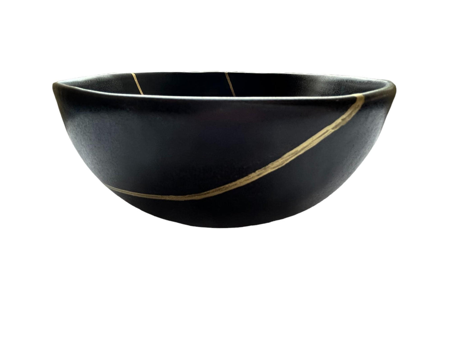 Modern Kintsugi Black Egg Bowl - Broken + Repaired Japanese Pottery Art - Hand Painted Gold - Ceramic - Minimalist - Japandi (D) 10.5in