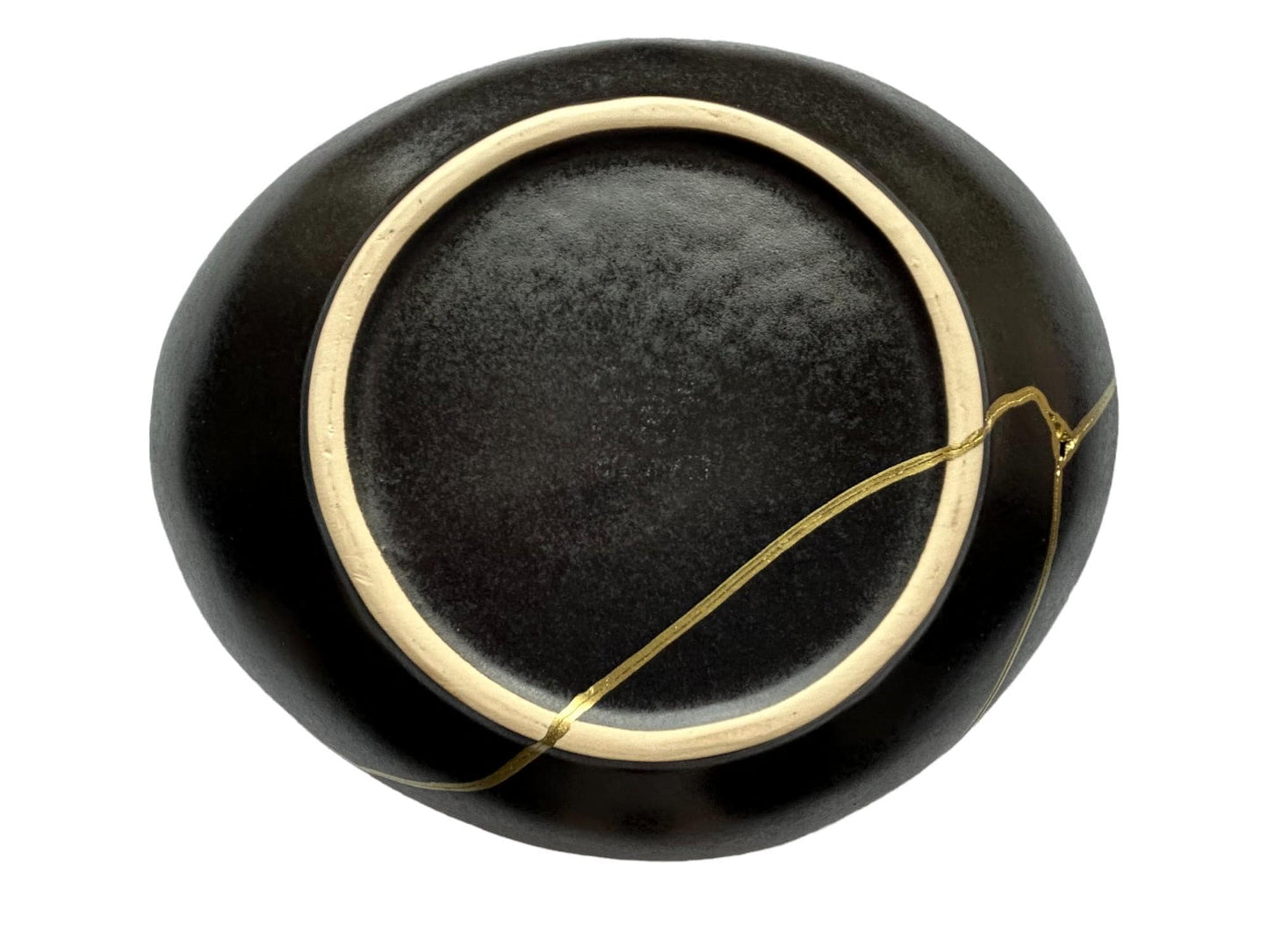 Modern Kintsugi Black Egg Bowl - Broken + Repaired Japanese Pottery Art - Hand Painted Gold - Ceramic - Minimalist - Japandi (D) 10.5in