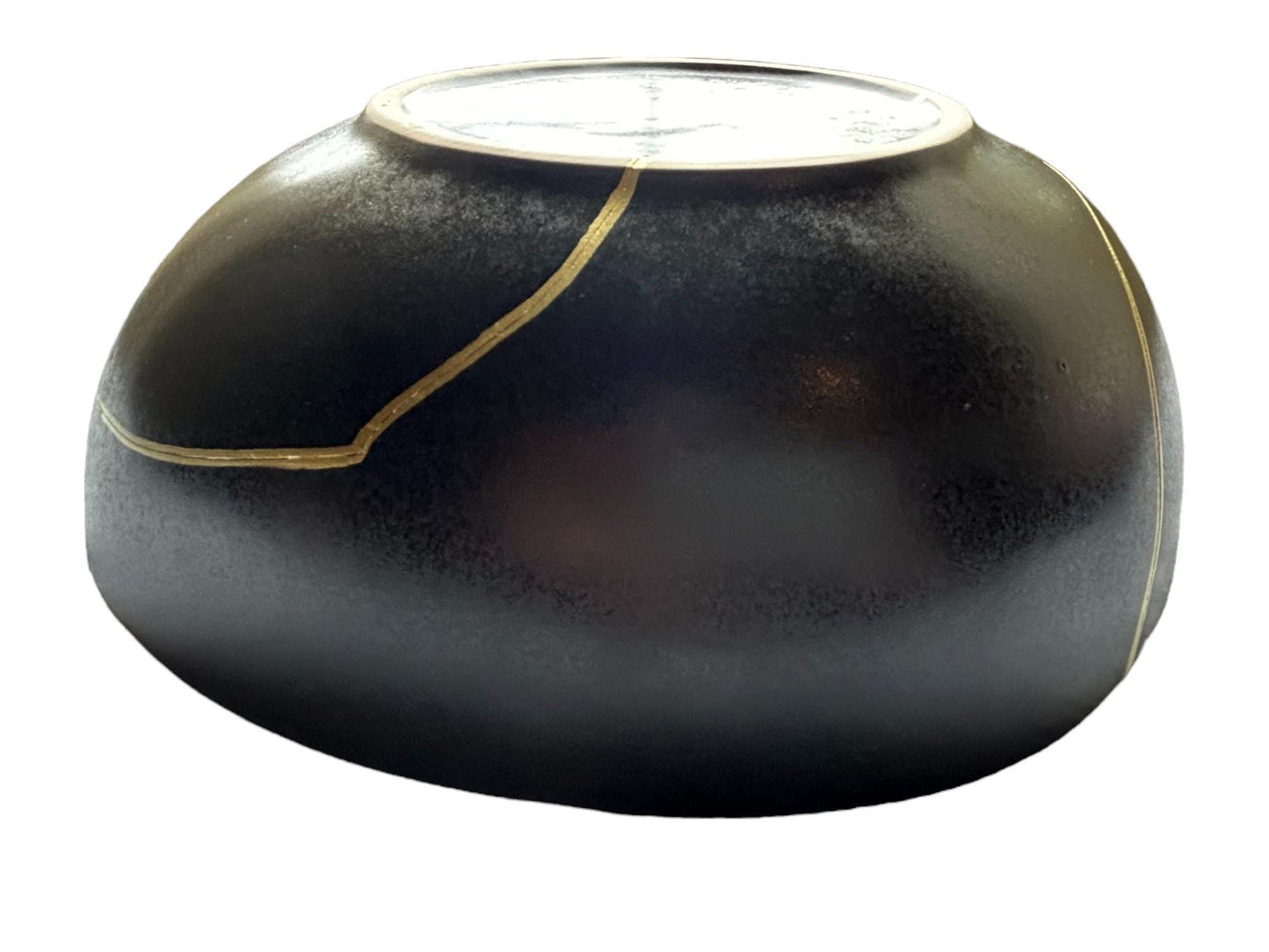 Modern Kintsugi Black Egg Bowl - Broken + Repaired Japanese Pottery Art - Hand Painted Gold - Ceramic - Minimalist - Japandi (D) 10.5in