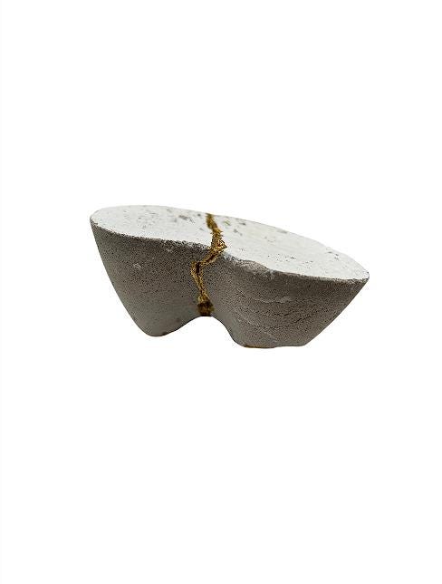 Modern Kintsugi Sponge Tray - Broken + Repaired Japanese Pottery - Hand Painted Gold - Wabi Sabi - Japandi - Cement (W) 5in (H) 2.5in