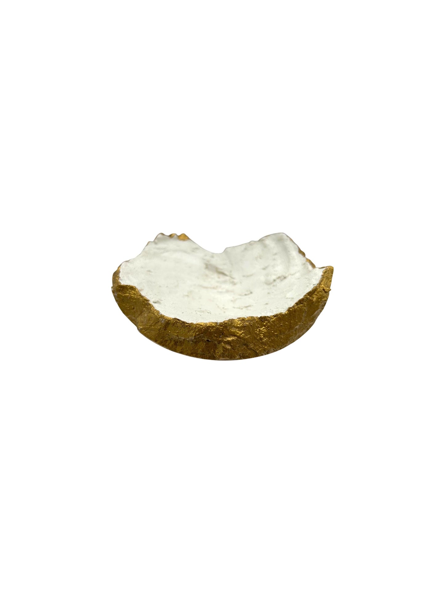 White Cement Bowl - Hand Formed/Painted Gold - Wabi Sabi - Japandi - Decorative/Jewelry/Entrance - Raw Edges - (W) 6in (H) 2in
