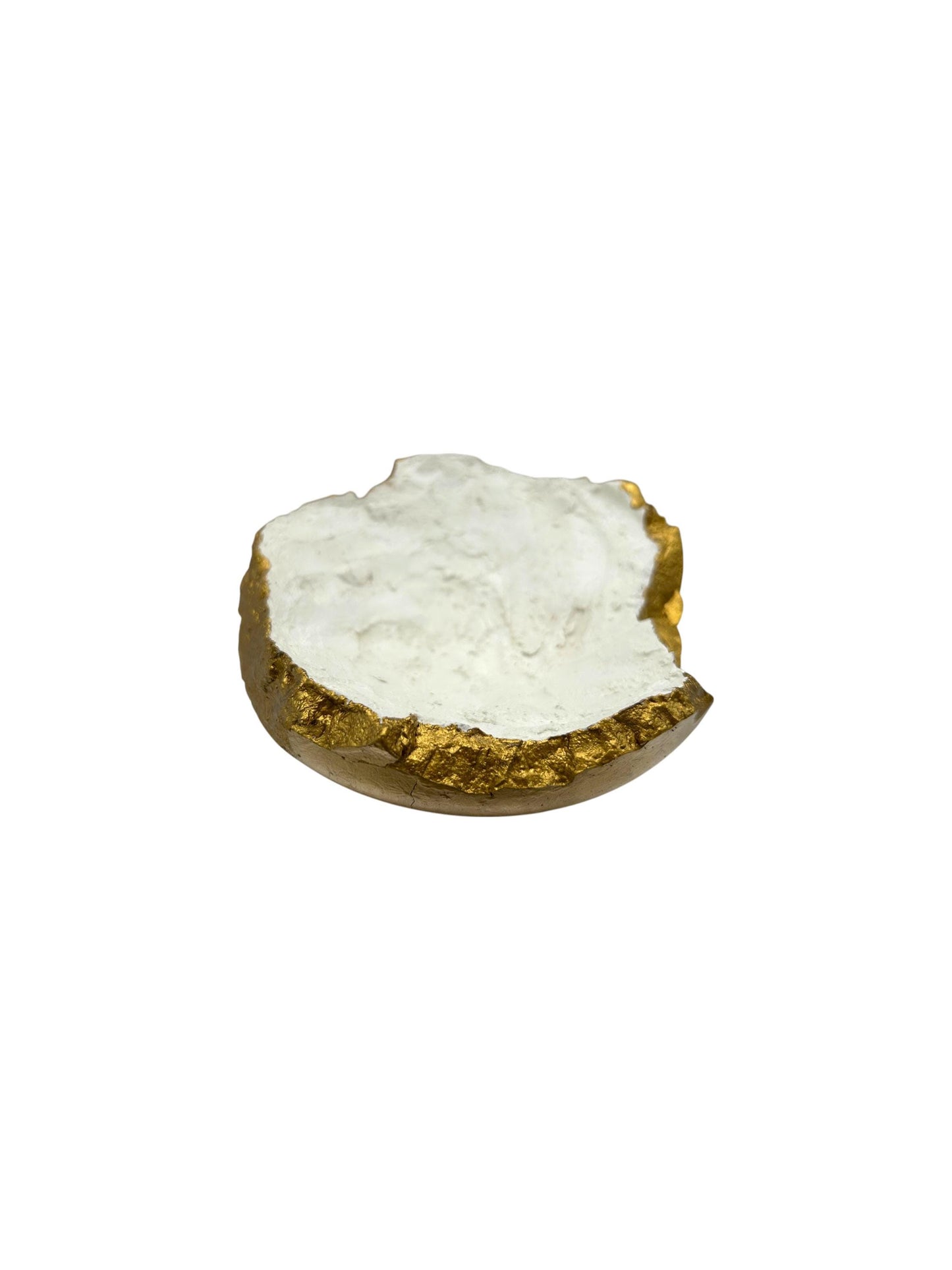 White Cement Bowl - Hand Formed/Painted Gold - Wabi Sabi - Japandi - Decorative/Jewelry/Entrance - Raw Edges - (W) 6in (H) 2in