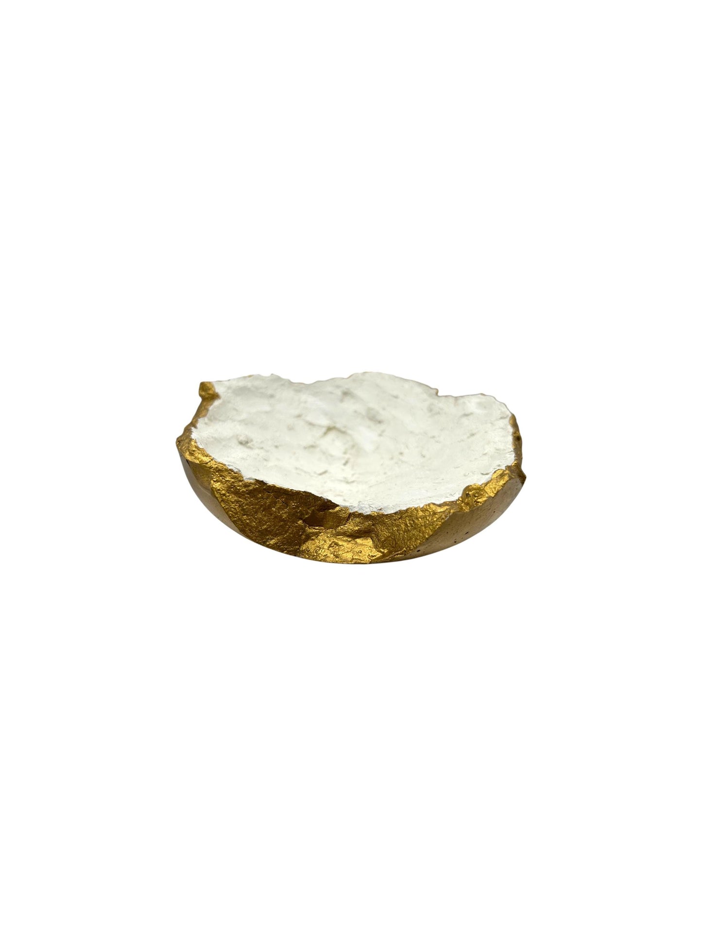White Cement Bowl - Hand Formed/Painted Gold - Wabi Sabi - Japandi - Decorative/Jewelry/Entrance - Raw Edges - (W) 6in (H) 2in