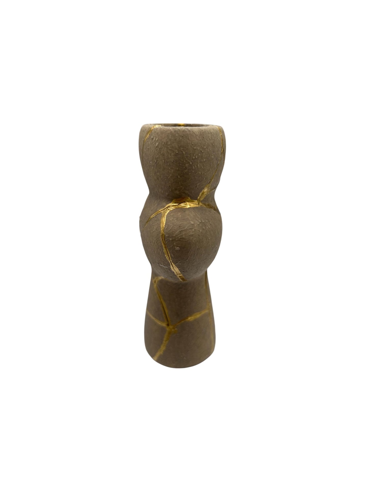Modern Kintsugi Native Vase - Broken + Repaired Japanese Pottery - Hand Painted Gold Detail - Japandi - Rough Texture (H) 6.75in (W) 4.5in