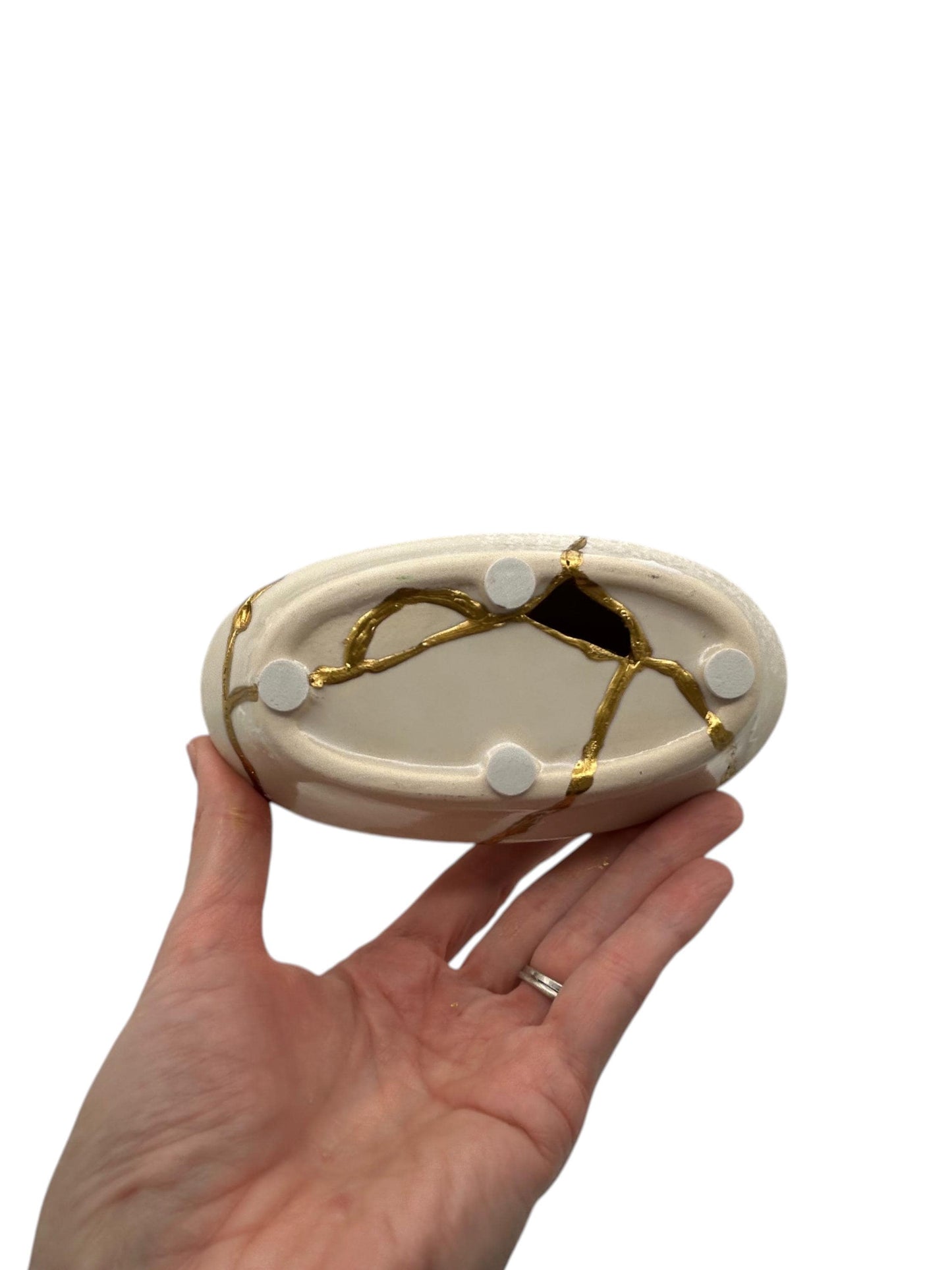 Modern Kintsugi Avag Vase - Broken + Repaired Japanese Pottery - Hand Painted Gold - Japandi - Smooth Texture - Ivory (H) 9.75in (W) 5.5in
