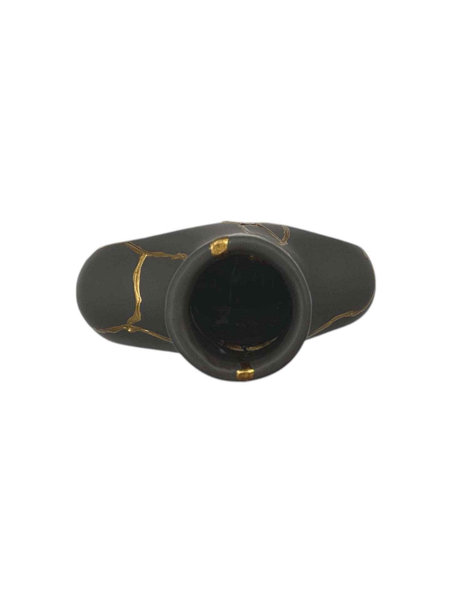 Modern Kintsugi Batur Vase - Broken + Repaired Japanese Pottery - Hand Painted Gold - Japandi - Smooth Texture - Charcoal (H) 9.75in (W) 7in