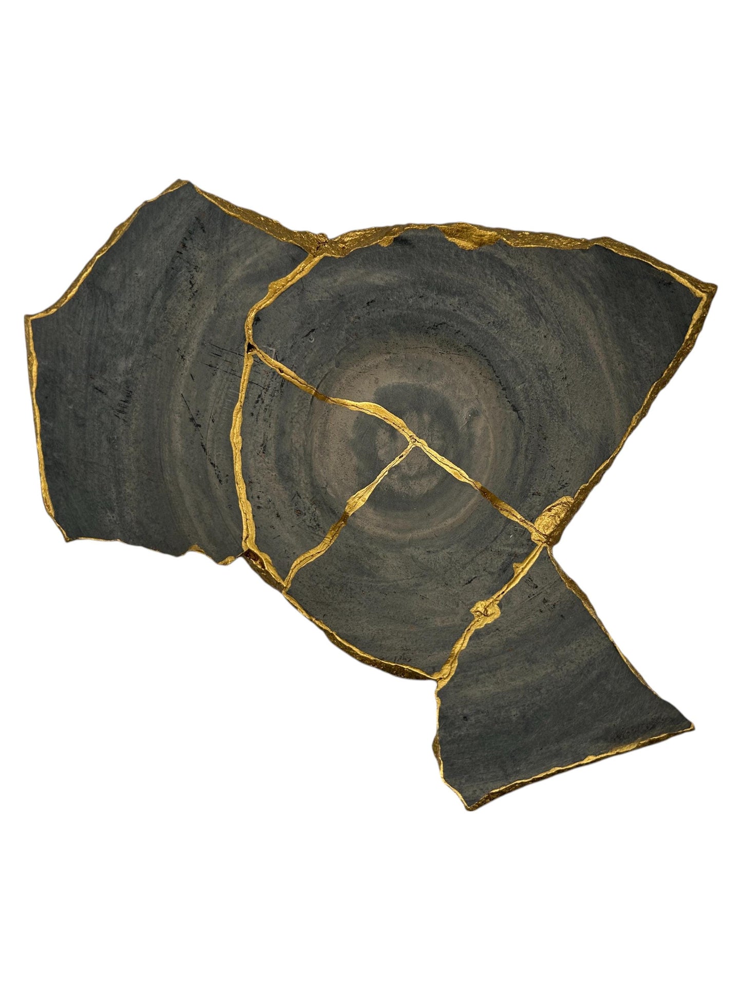 Modern Kintsugi Raw Edge Bowl - Wabi Sabi - Japandi - Broken + Repaired Japanese Pottery Art - Hand Painted Gold - Ceramic (D) 12in (H) 4in