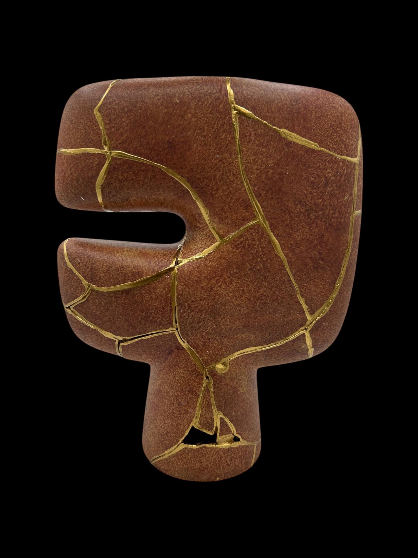 Modern Kintsugi Tribal Vase - Japandi - Broken + Repaired Japanese Pottery - Hand Painted Gold - Smooth Texture - (H) 10in (W) 7.5in
