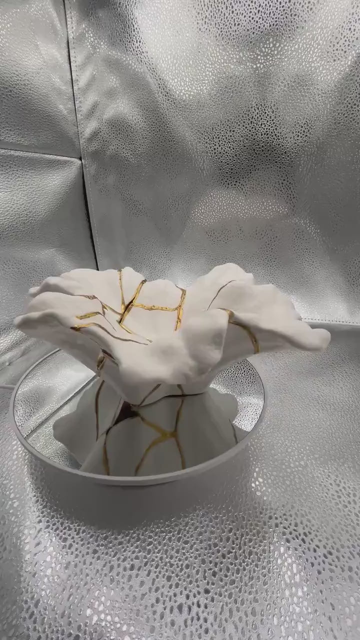 Kintsugi Coral Bowl - Ocean/Sea/Nature - Broken + Repaired Japanese Pottery - Hand Painted Gold - Ceramic - Small (L) 9.25in