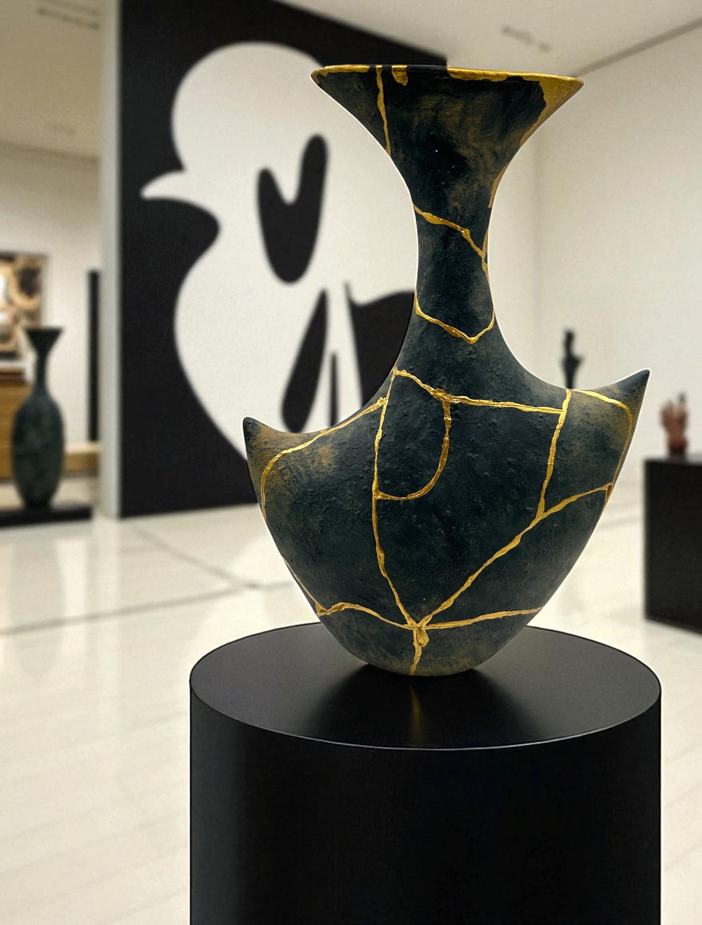 Modern Kintsugi Anchor Vase - Broken + Repaired Japanese Pottery - Hand Painted Gold - (H) 13.5in (W) 8in