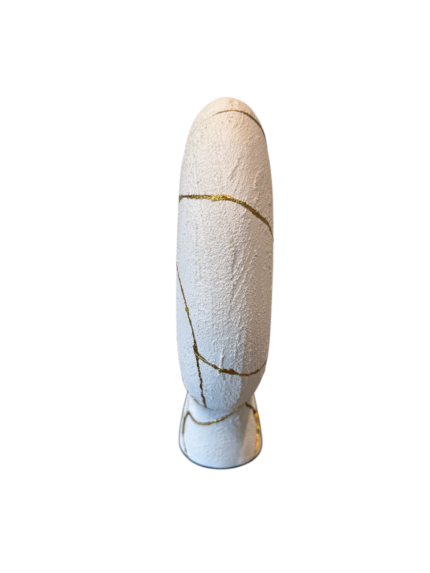 Modern Kintsugi Alien Vase - Broken + Repaired Japanese Pottery - Hand Painted Gold - Japandi - Rough Texture - White (H) 15.5in (W) 16in