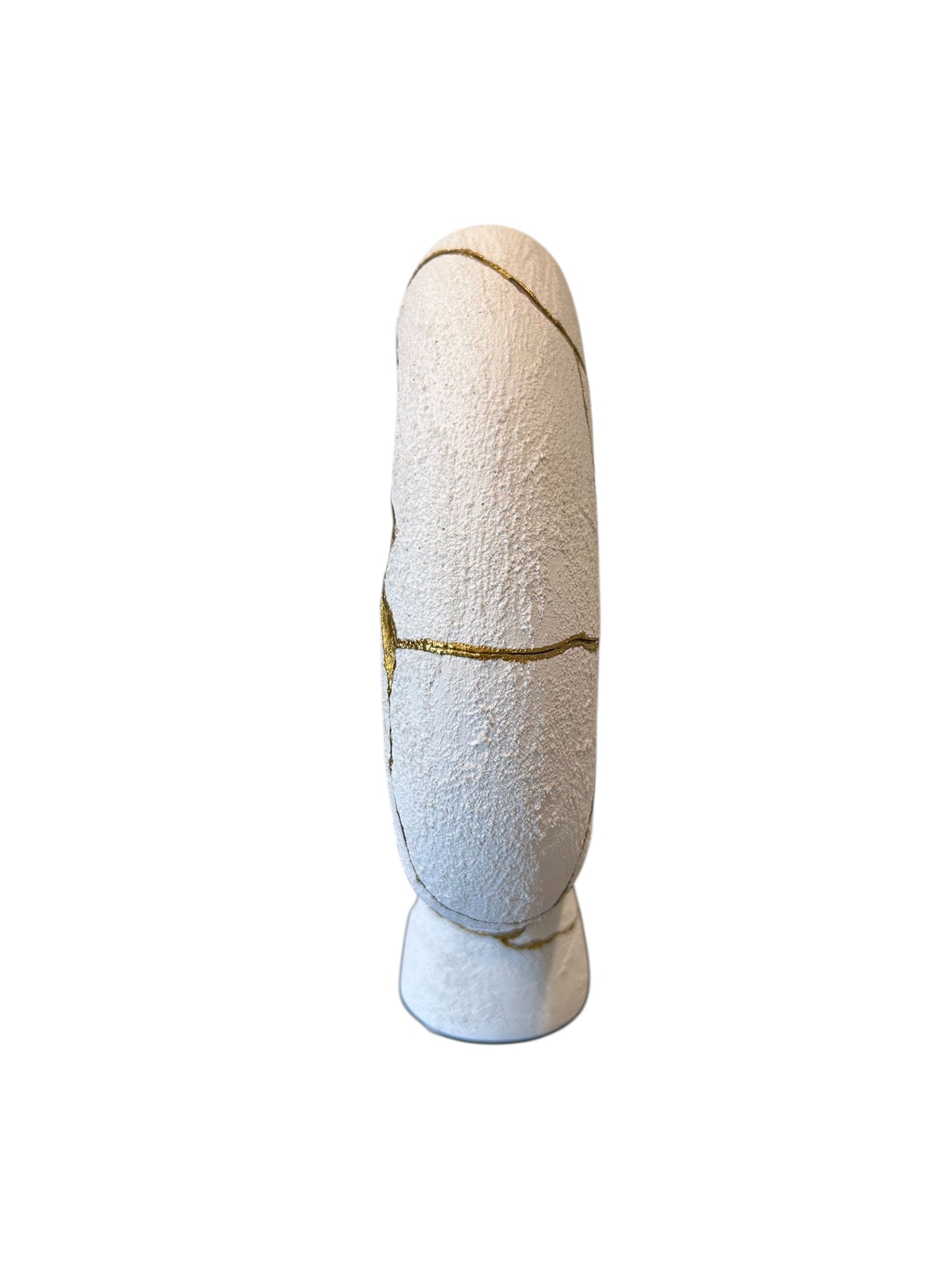 Modern Kintsugi Alien Vase - Broken + Repaired Japanese Pottery - Hand Painted Gold - Japandi - Rough Texture - White (H) 15.5in (W) 16in
