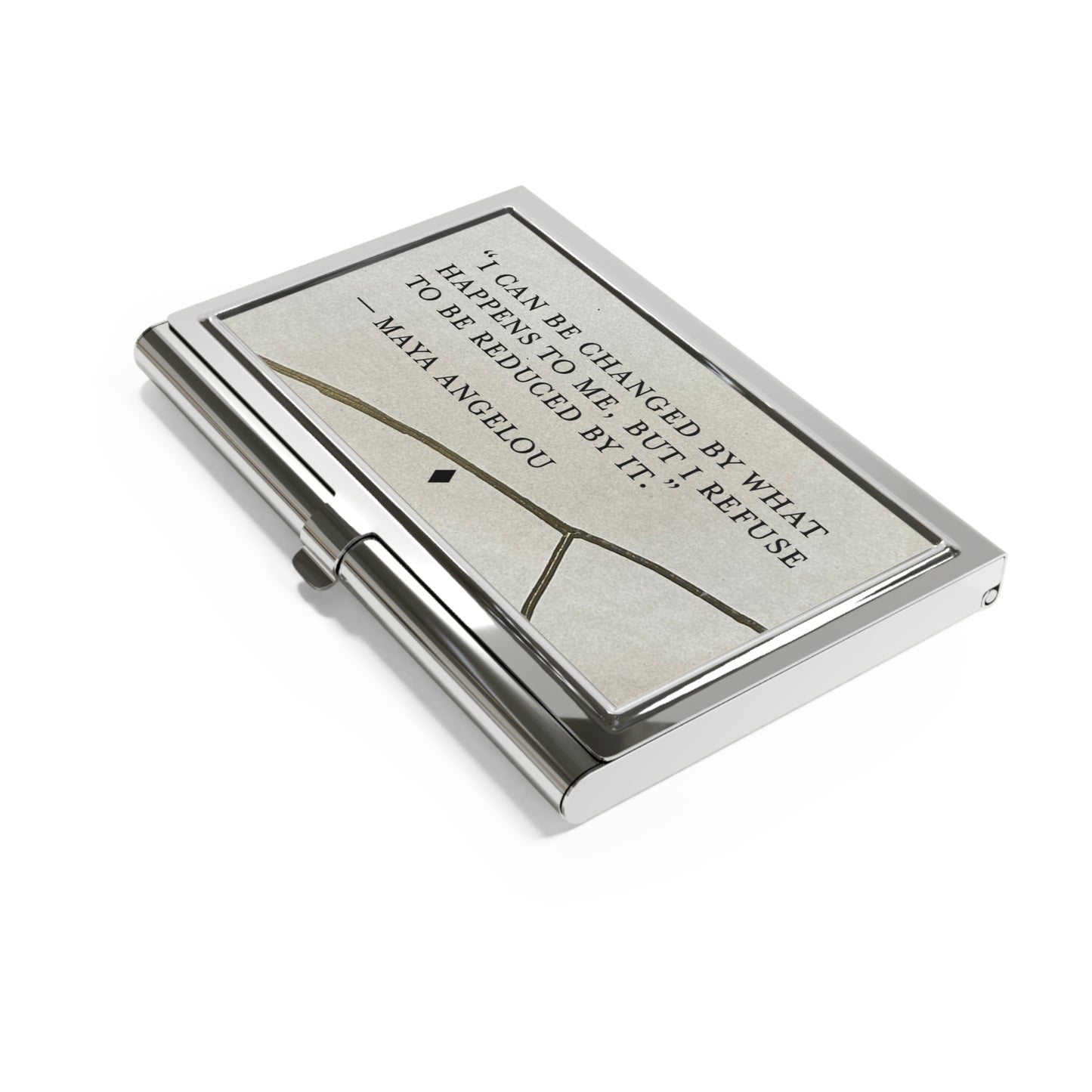 Angelou Quote Beige/Gold Kintsugi Bowl Business Card Case/Holder - Broken + Repaired Japanese Pottery Art - Office Gift - 3.67in x 3.25in