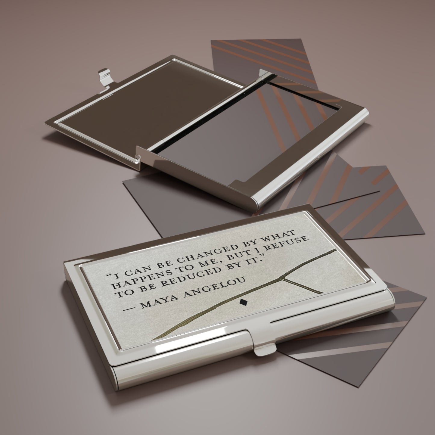 Angelou Quote Beige/Gold Kintsugi Bowl Business Card Case/Holder - Broken + Repaired Japanese Pottery Art - Office Gift - 3.67in x 3.25in