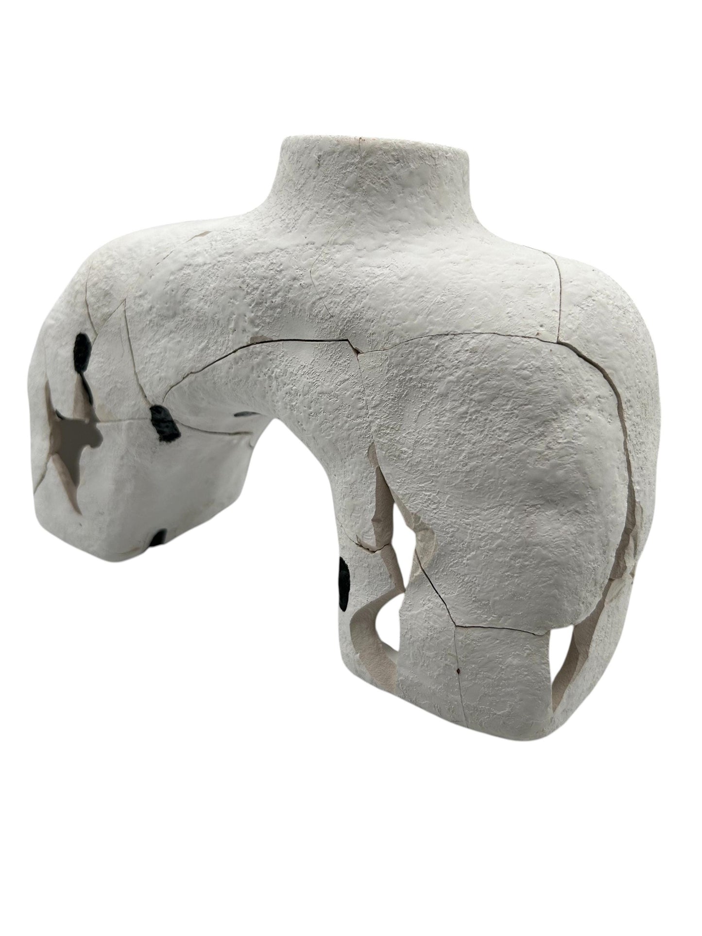 Hand-painted Hachi Vase in Japanese style ceramic with cracked wabi sabi design, 9in wide and 6in tall, decorative art piece.