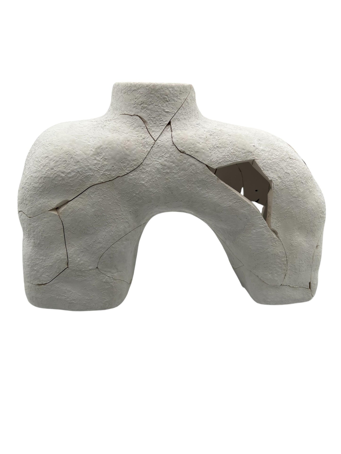 Japanese style Hachi vase with cracked and repaired look, hand painted ceramic, 9in wide and 6in high.