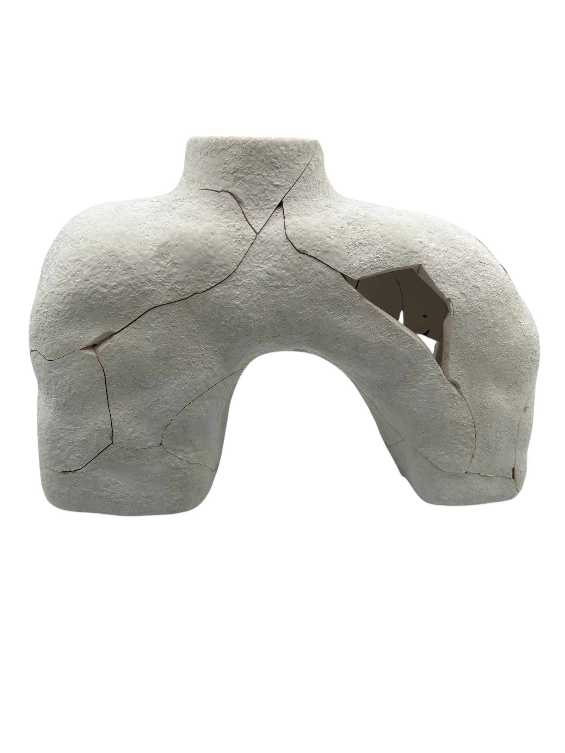 Japanese style Hachi vase with cracked and repaired look, hand painted ceramic, 9in wide and 6in high.