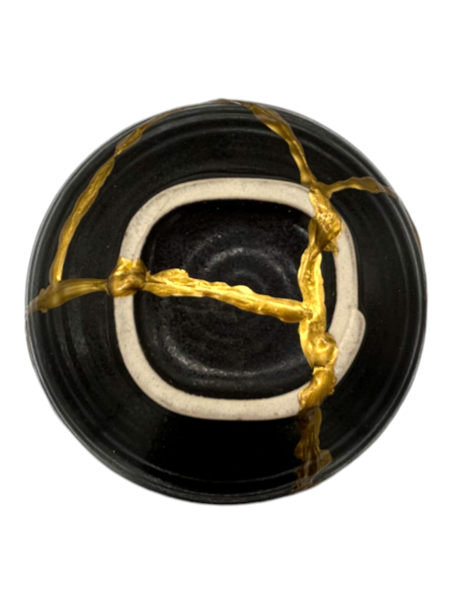 SALE Yin Yang Kintsugi Double Bowl Egg Sculpture - Reversible - Gift Box - Broken + Repaired Japanese Pottery - Hand Painted Gold (H)5.5in (W)4in