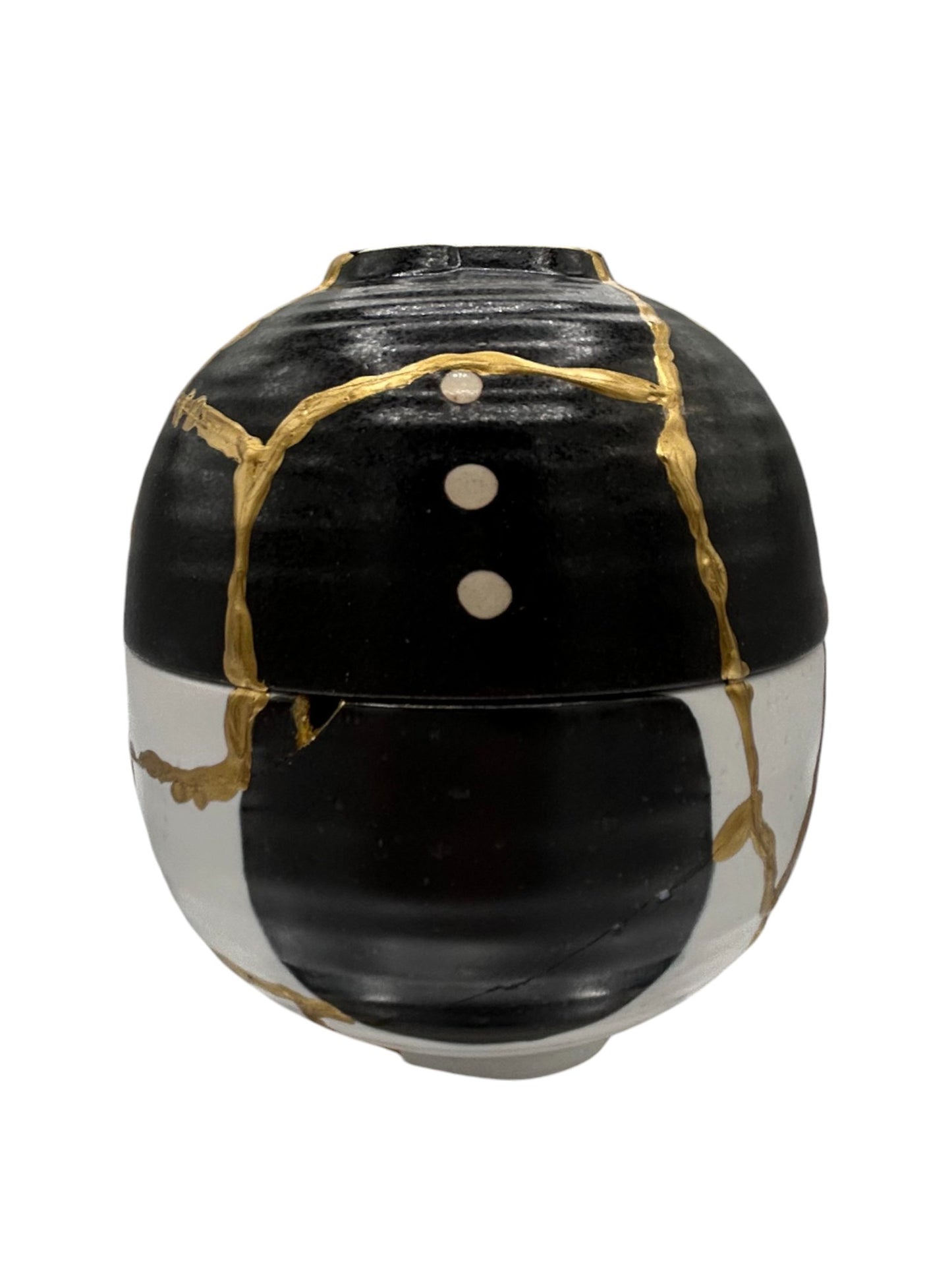 SALE Yin Yang Kintsugi Double Bowl Egg Sculpture - Reversible - Gift Box - Broken + Repaired Japanese Pottery - Hand Painted Gold (H)5.5in (W)4in