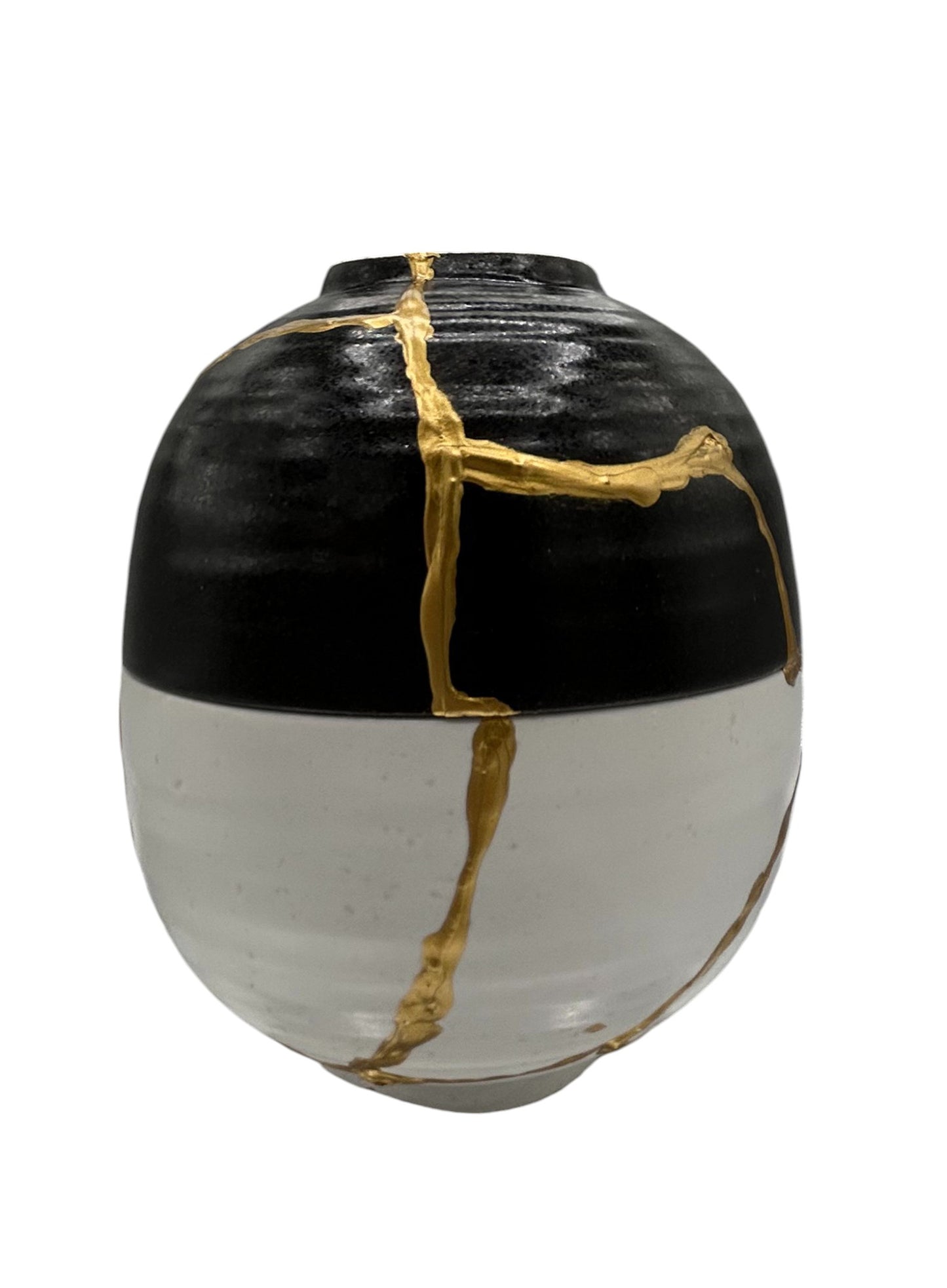 SALE Yin Yang Kintsugi Double Bowl Egg Sculpture - Reversible - Gift Box - Broken + Repaired Japanese Pottery - Hand Painted Gold (H)5.5in (W)4in