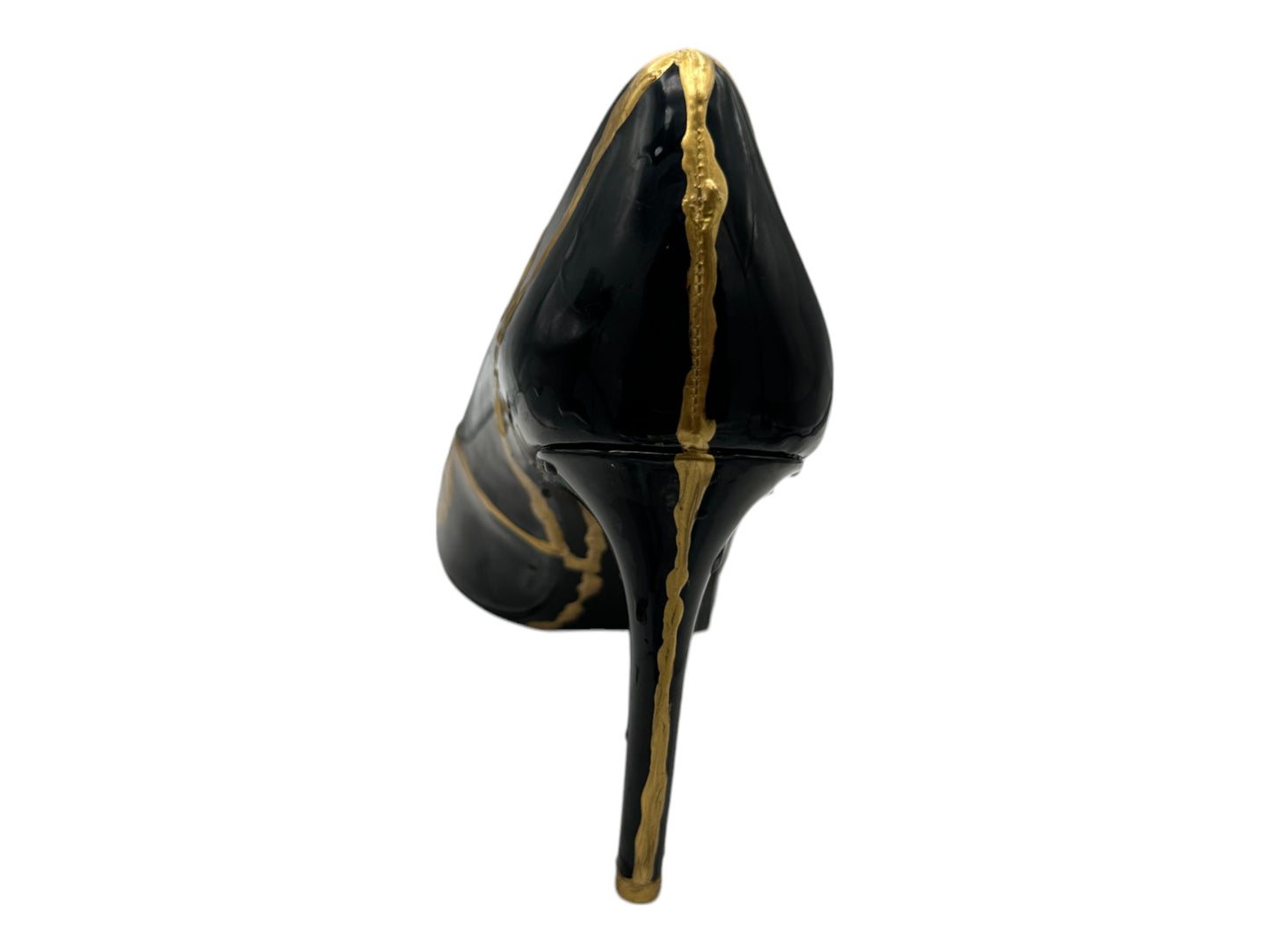 Black Patent Pump Kintsugi Style Conceptual + Fine Art/Sculpture/Found Object - Modern/Fashionista - 2024 by Facette Gallery - Gold Paint
