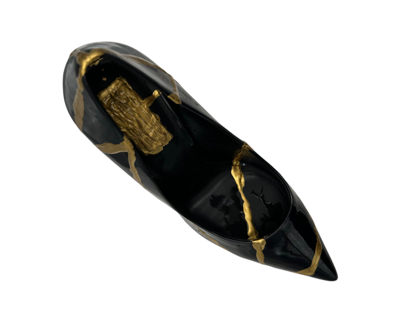 Black Patent Pump Kintsugi Style Conceptual + Fine Art/Sculpture/Found Object - Modern/Fashionista - 2024 by Facette Gallery - Gold Paint
