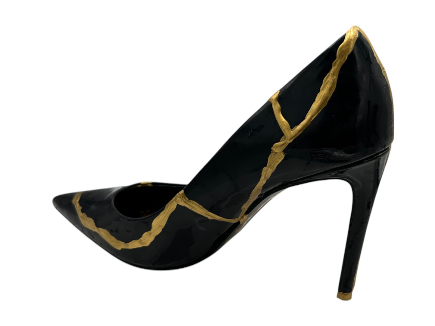 Black Patent Pump Kintsugi Style Conceptual + Fine Art/Sculpture/Found Object - Modern/Fashionista - 2024 by Facette Gallery - Gold Paint