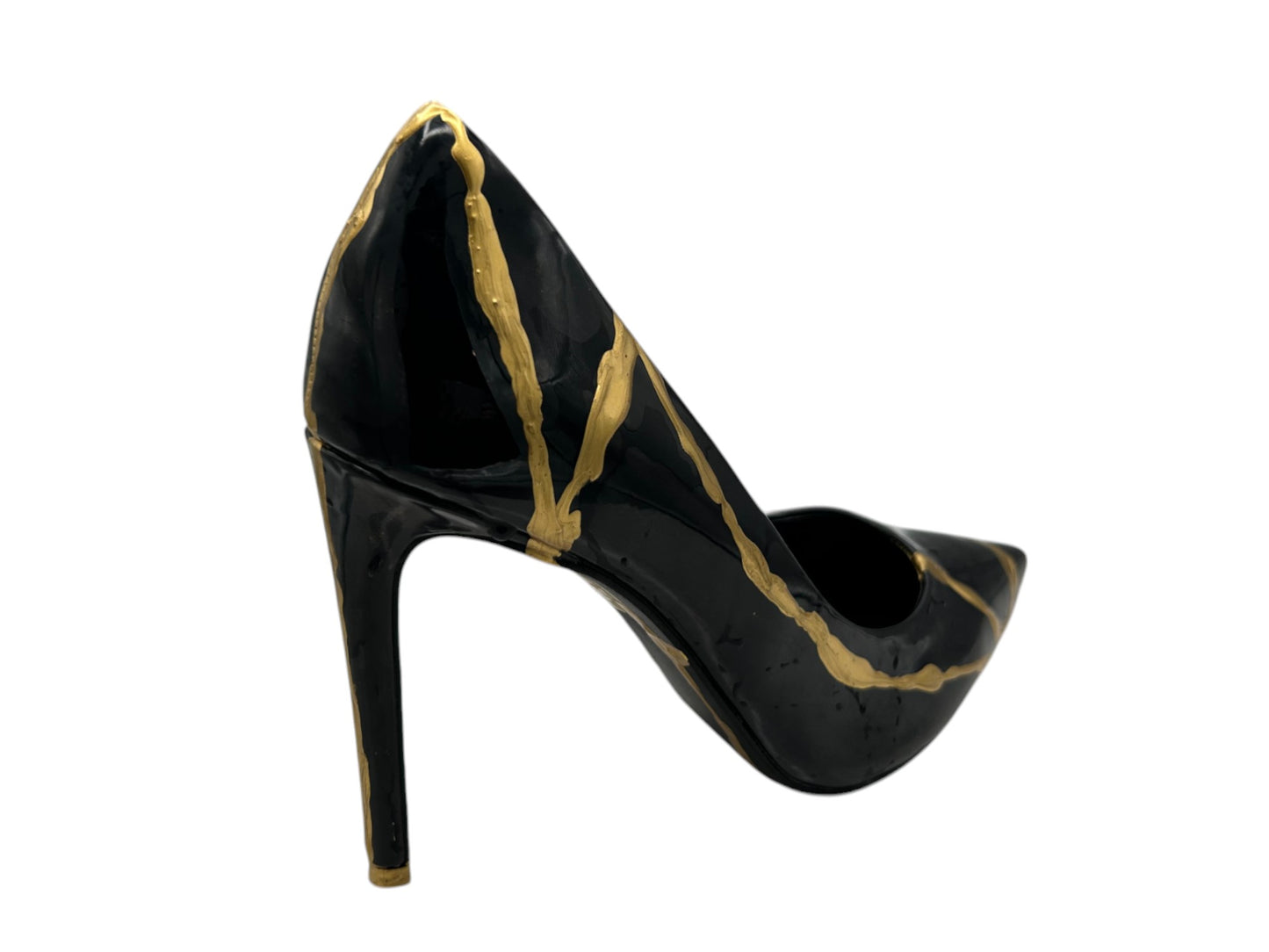 Black Patent Pump Kintsugi Style Conceptual + Fine Art/Sculpture/Found Object - Modern/Fashionista - 2024 by Facette Gallery - Gold Paint
