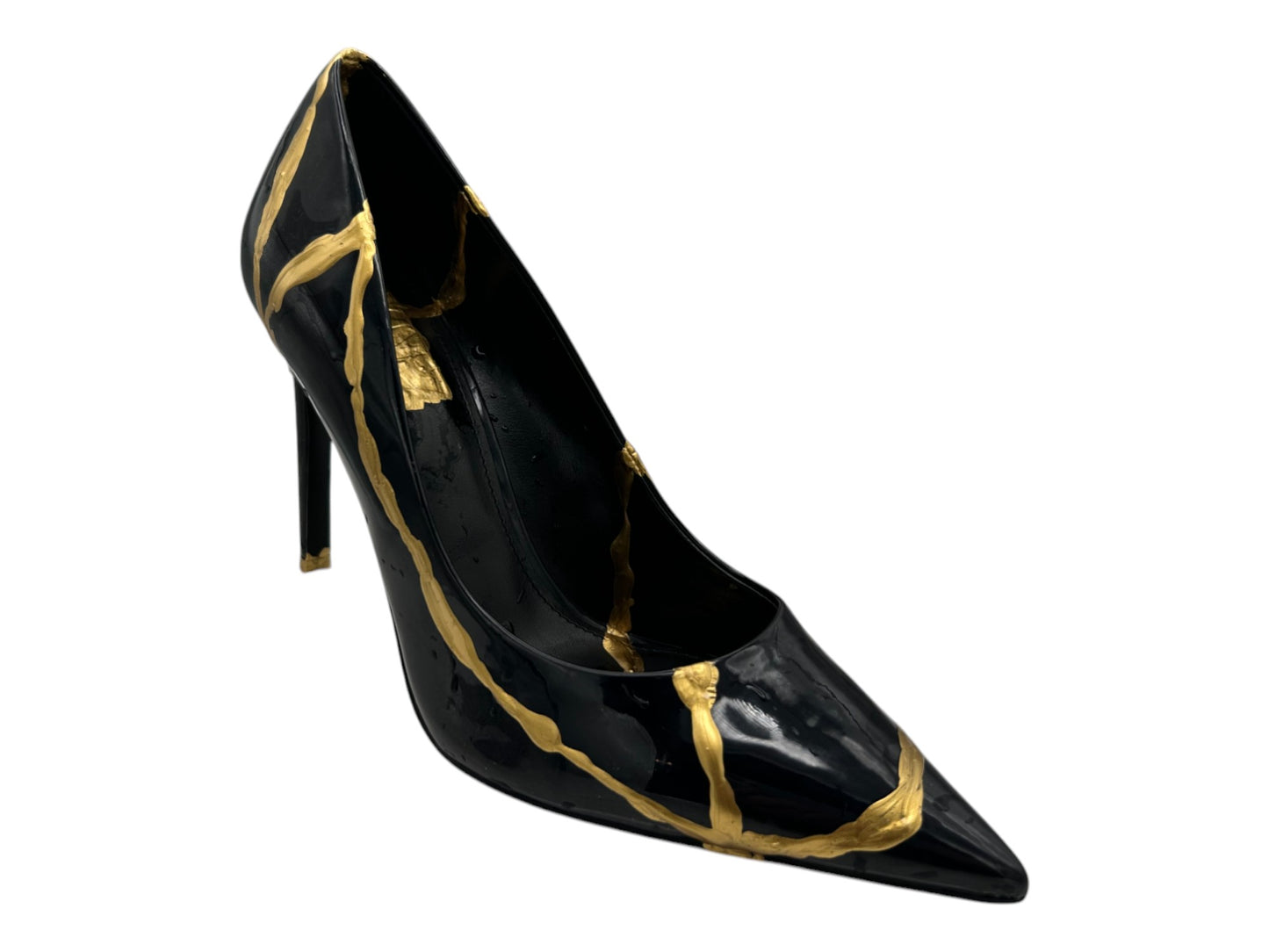 Black Patent Pump Kintsugi Style Conceptual + Fine Art/Sculpture/Found Object - Modern/Fashionista - 2024 by Facette Gallery - Gold Paint