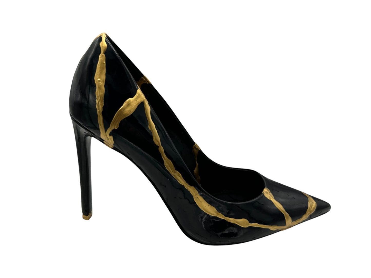 Black Patent Pump Kintsugi Style Conceptual + Fine Art/Sculpture/Found Object - Modern/Fashionista - 2024 by Facette Gallery - Gold Paint