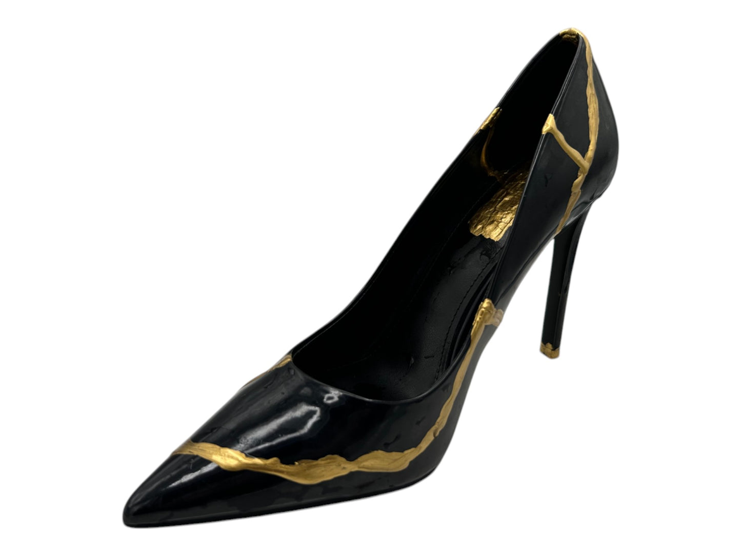 Black Patent Pump Kintsugi Style Conceptual + Fine Art/Sculpture/Found Object - Modern/Fashionista - 2024 by Facette Gallery - Gold Paint