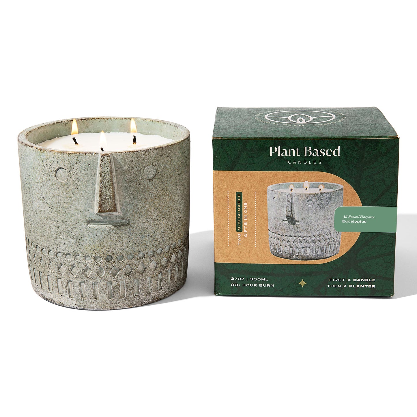 Natural Eucalyptus Stone Face Candle 27oz - Facette Gallery