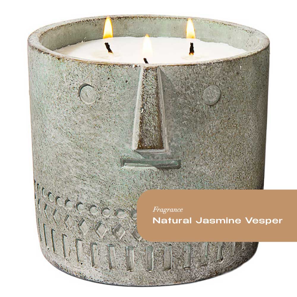 Natural Jasmine Vesper Stone Face Candle 27oz - Facette Gallery