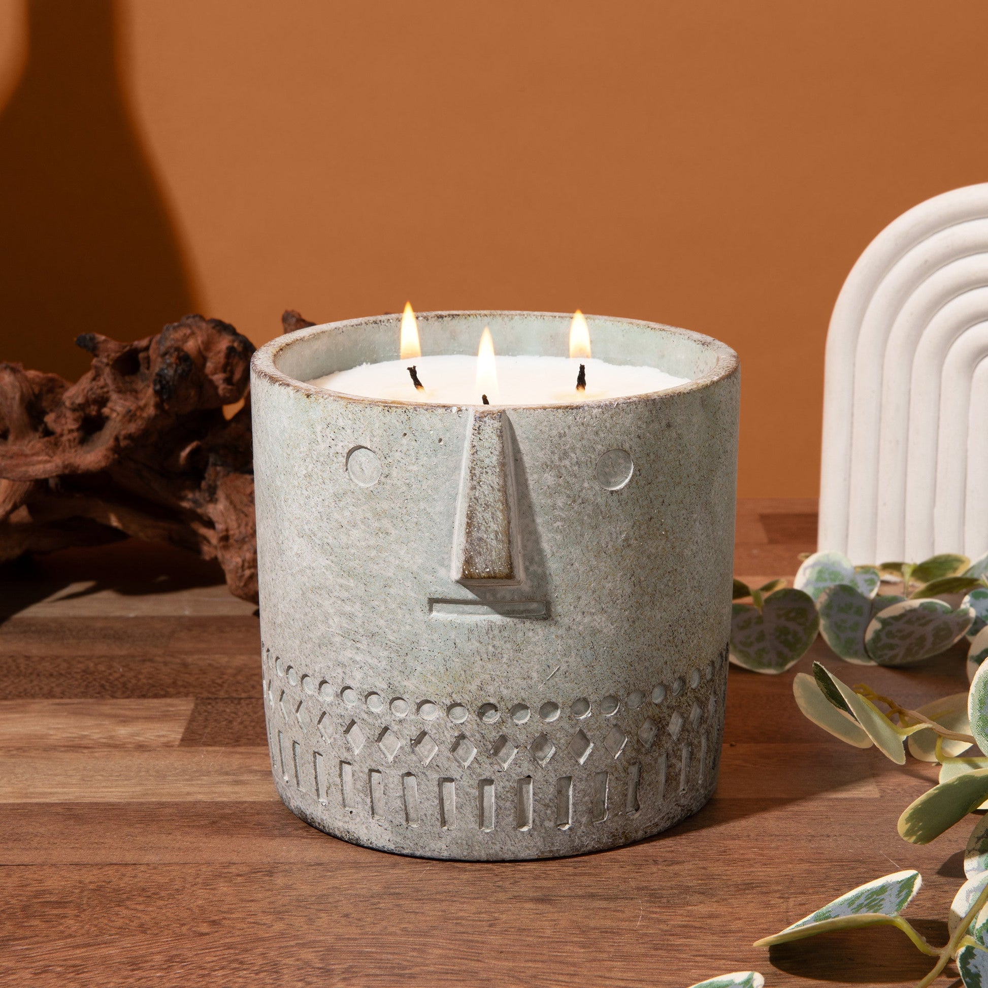 Natural Jasmine Vesper Stone Face Candle 27oz - Facette Gallery