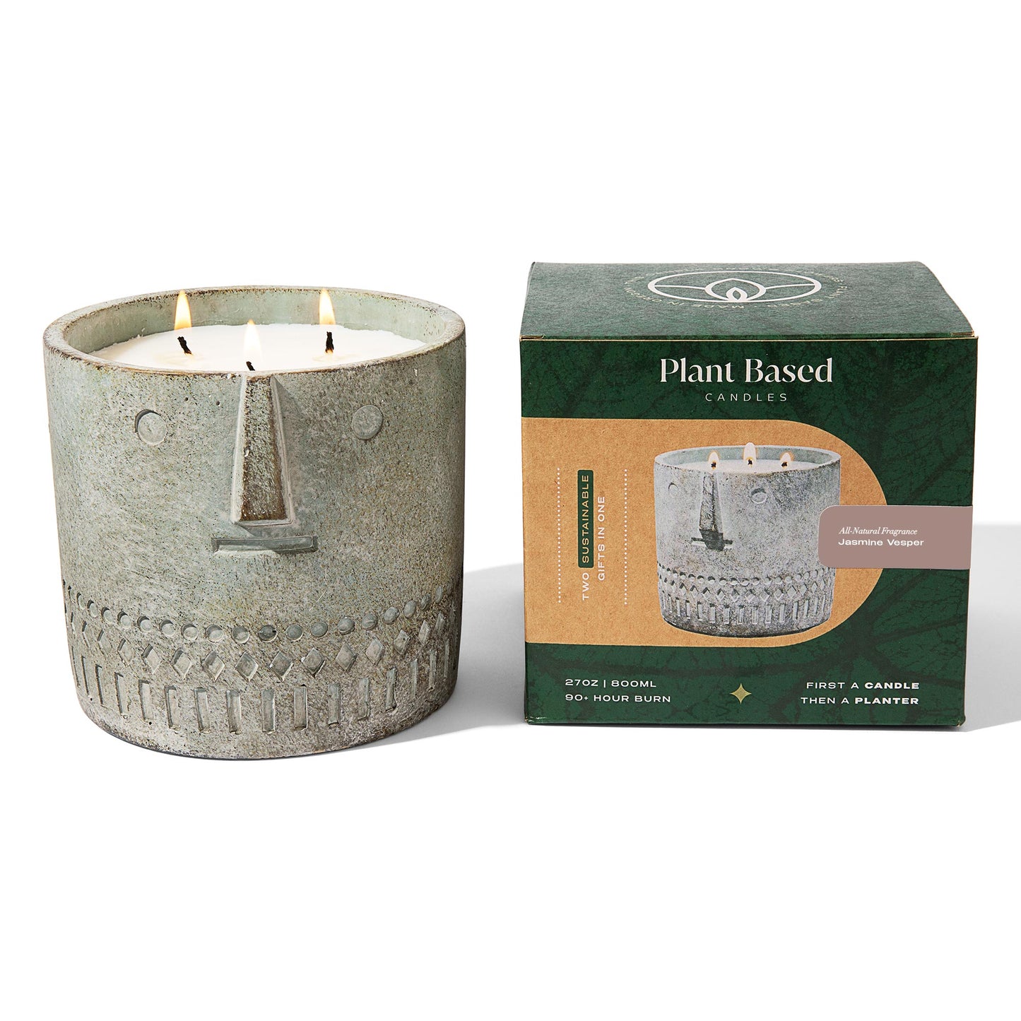 Natural Jasmine Vesper Stone Face Candle 27oz - Facette Gallery