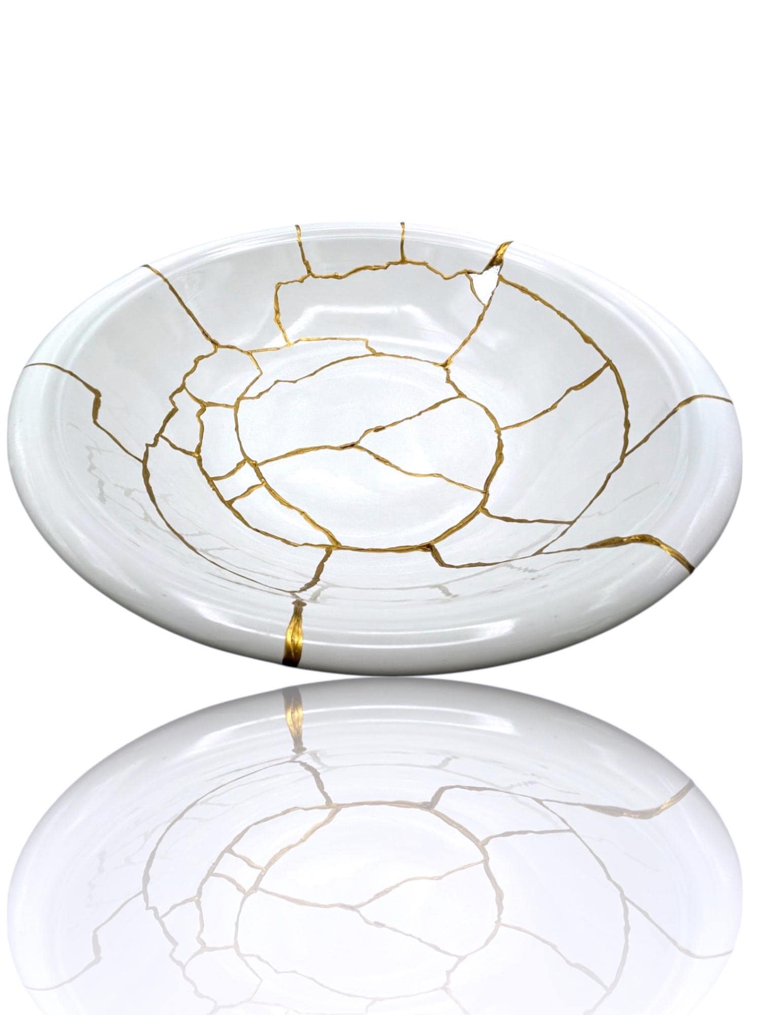 buy online luxury, handmade, one of a kind, modern kintsugi japanese pottery art gift extra large white glossy bowl with gold for sale