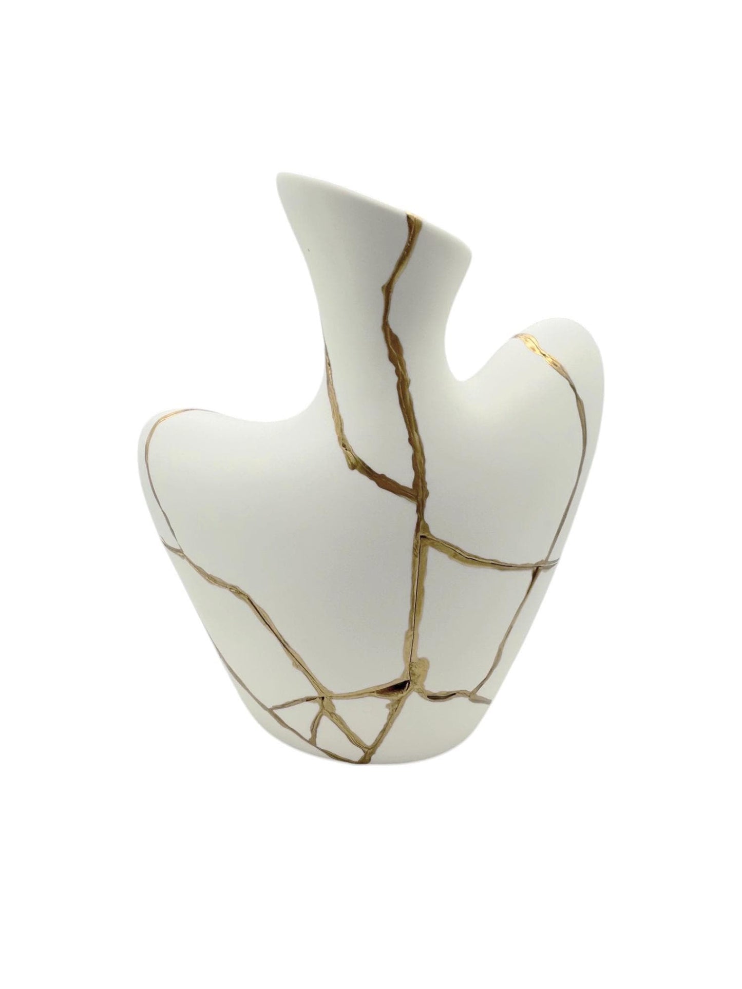 Kintsugi Iridescent Bust Vase - Broken + Repaired Japanese Pottery - Feminine Form - Smooth Texture - Hand Painted Gold (H) 9in (W) 7.25