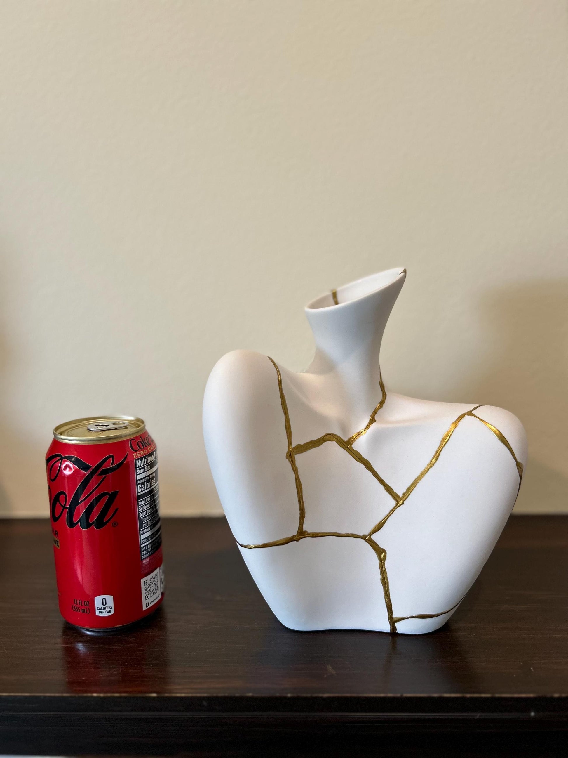 Kintsugi Iridescent Bust Vase - Broken + Repaired Japanese Pottery - Feminine Form - Smooth Texture - Hand Painted Gold (H) 9in (W) 7.25