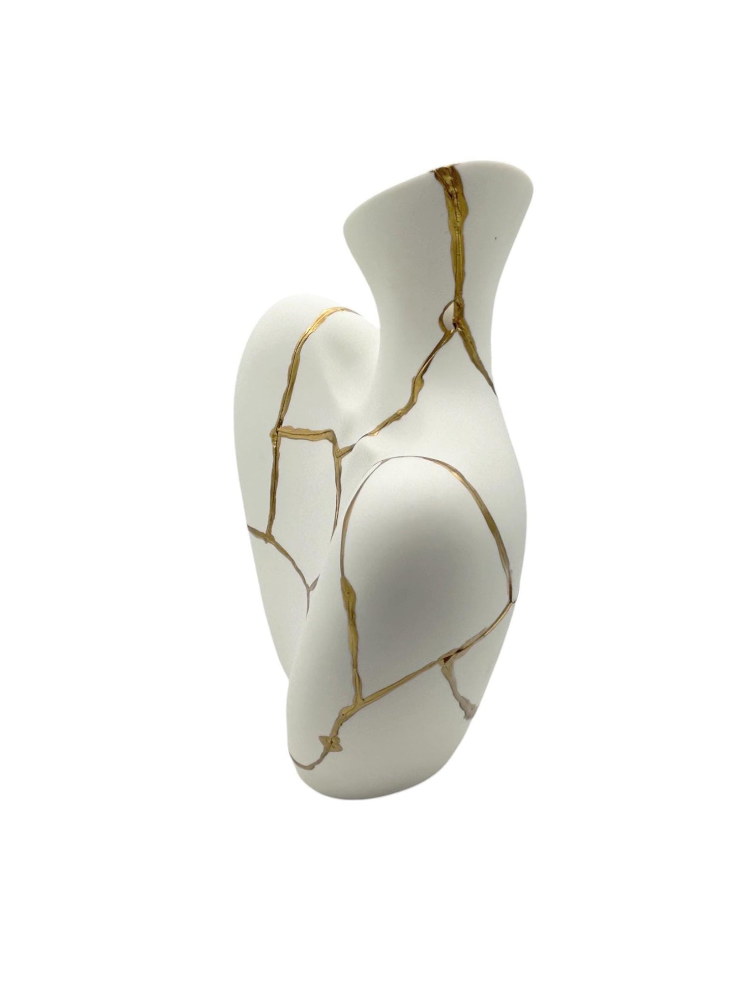 Kintsugi Iridescent Bust Vase - Broken + Repaired Japanese Pottery - Feminine Form - Smooth Texture - Hand Painted Gold (H) 9in (W) 7.25