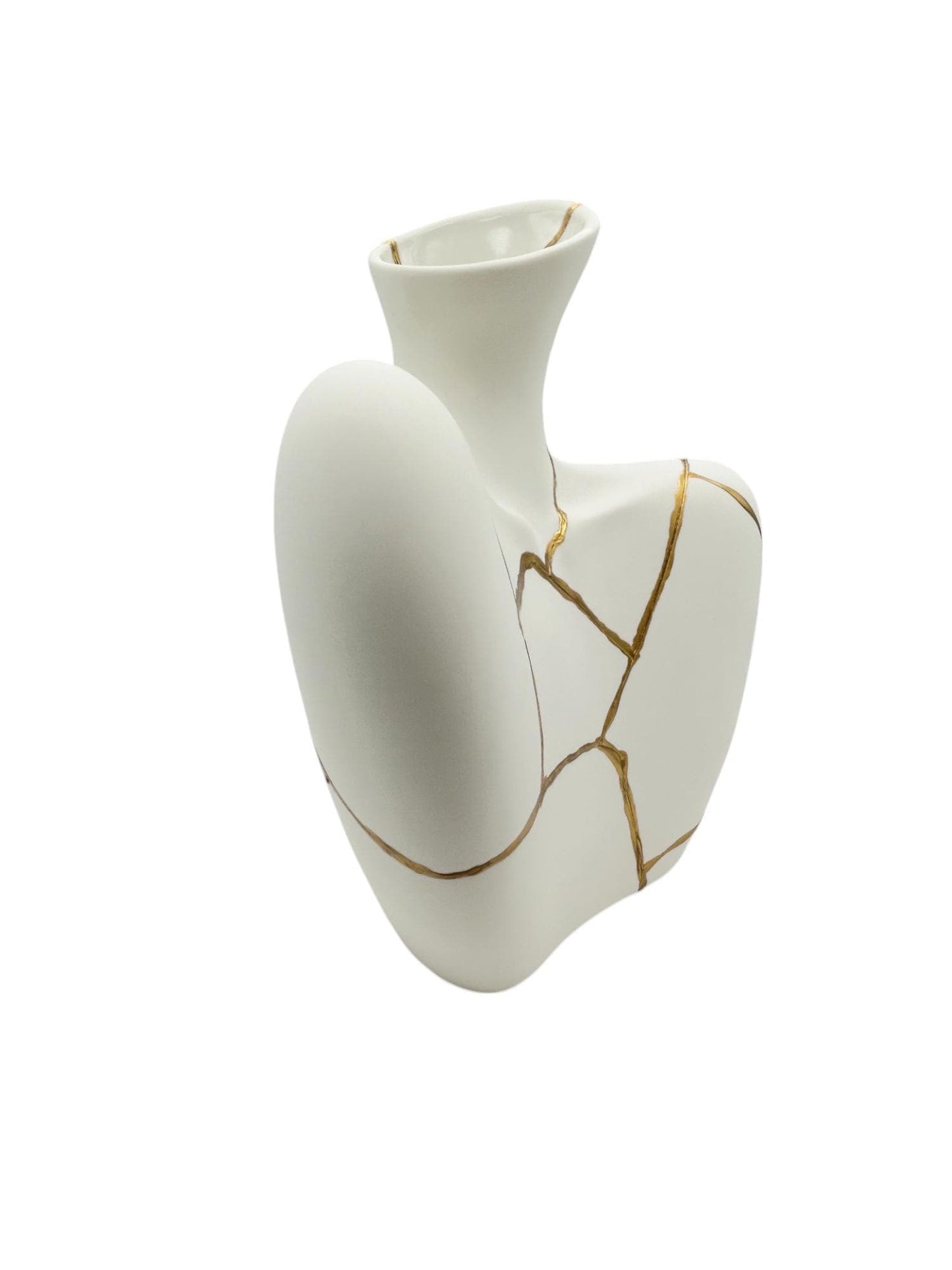 Kintsugi Iridescent Bust Vase - Broken + Repaired Japanese Pottery - Feminine Form - Smooth Texture - Hand Painted Gold (H) 9in (W) 7.25