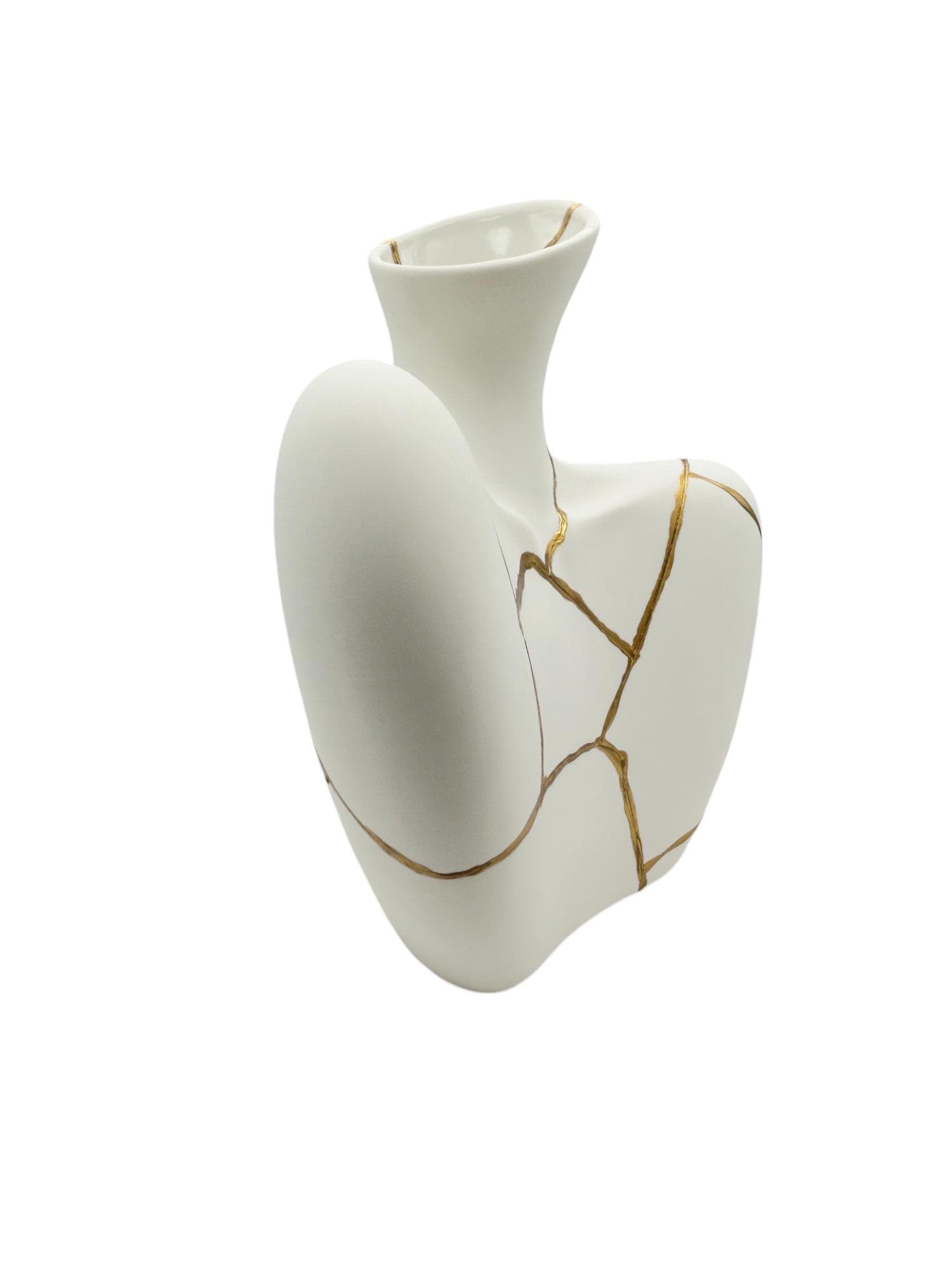 Kintsugi Iridescent Bust Vase - Broken + Repaired Japanese Pottery - Feminine Form - Smooth Texture - Hand Painted Gold (H) 9in (W) 7.25