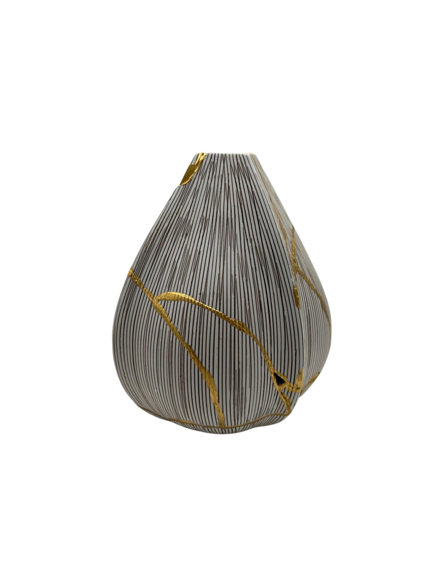 Kintsugi Seed Vase - Botanical - Broken + Repaired Japanese Pottery - Hand Painted Gold - Made in Thailand Collection (W) 5.25in (H) 6.5in