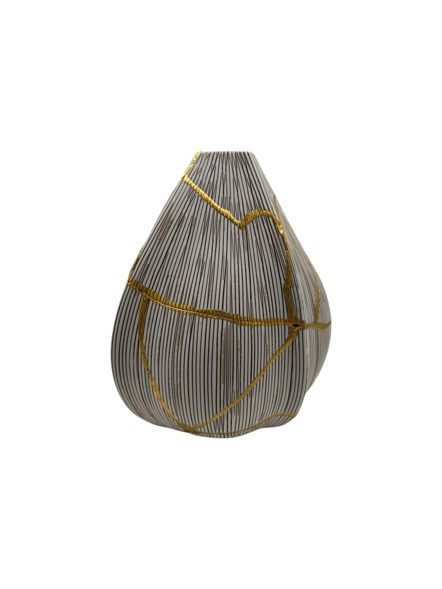 Kintsugi Seed Vase - Botanical - Broken + Repaired Japanese Pottery - Hand Painted Gold - Made in Thailand Collection (W) 5.25in (H) 6.5in