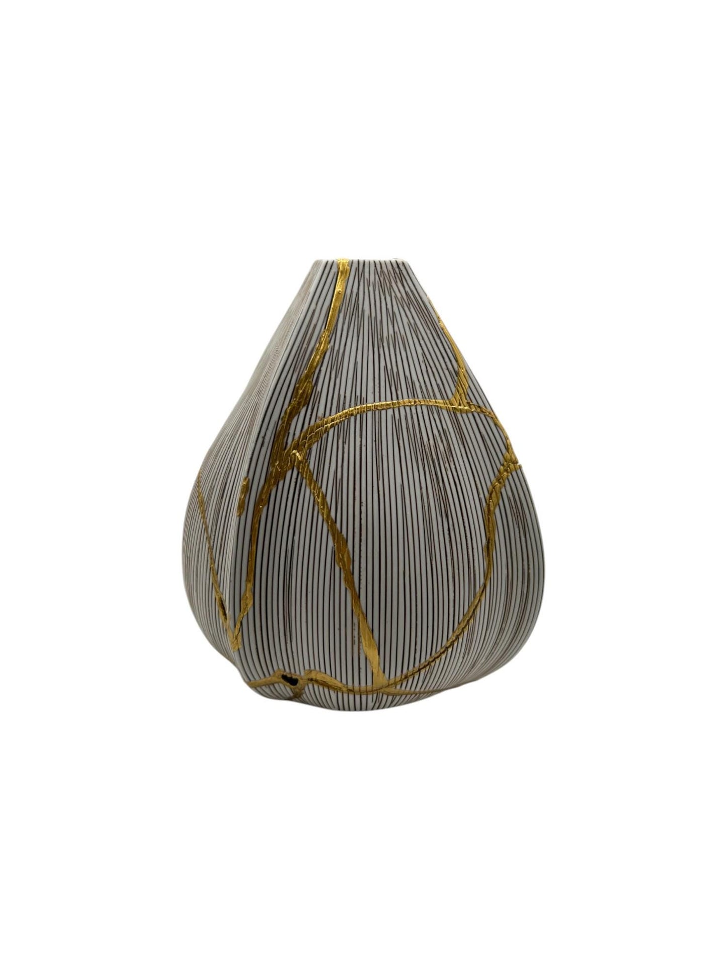 Kintsugi Seed Vase - Botanical - Broken + Repaired Japanese Pottery - Hand Painted Gold - Made in Thailand Collection (W) 5.25in (H) 6.5in