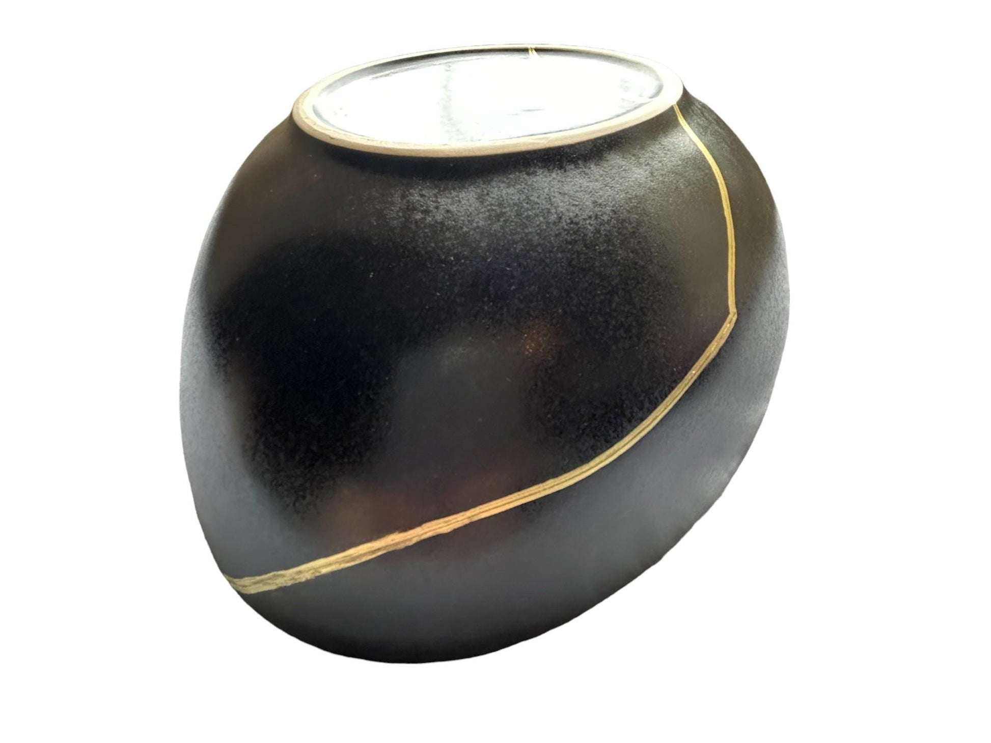 Modern Kintsugi Black Egg Bowl - Broken + Repaired Japanese Pottery Art - Hand Painted Gold - Ceramic - Minimalist - Japandi (D) 10.5in
