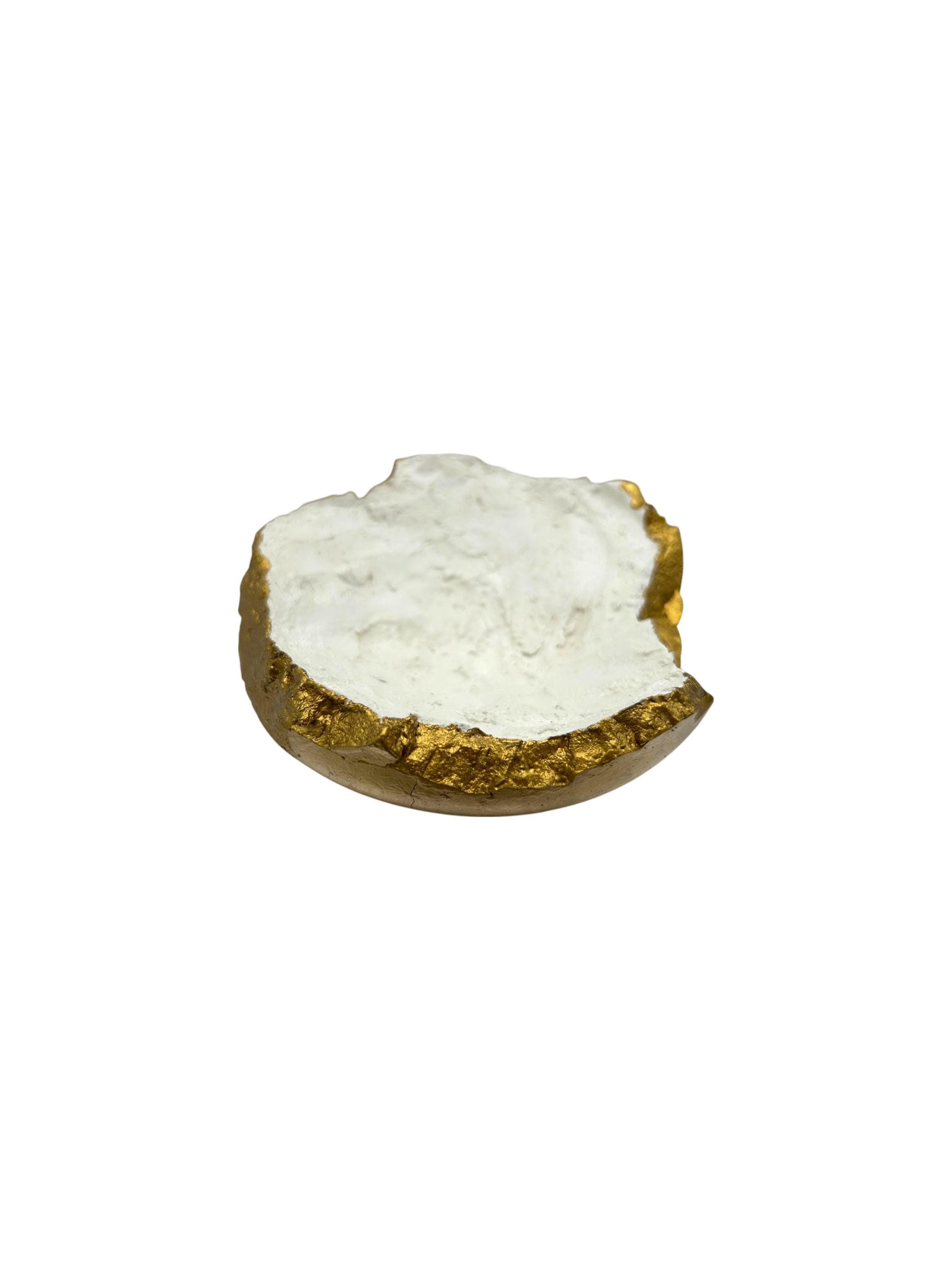 White Cement Bowl - Hand Formed/Painted Gold - Wabi Sabi - Japandi - Decorative/Jewelry/Entrance - Raw Edges - (W) 6in (H) 2in