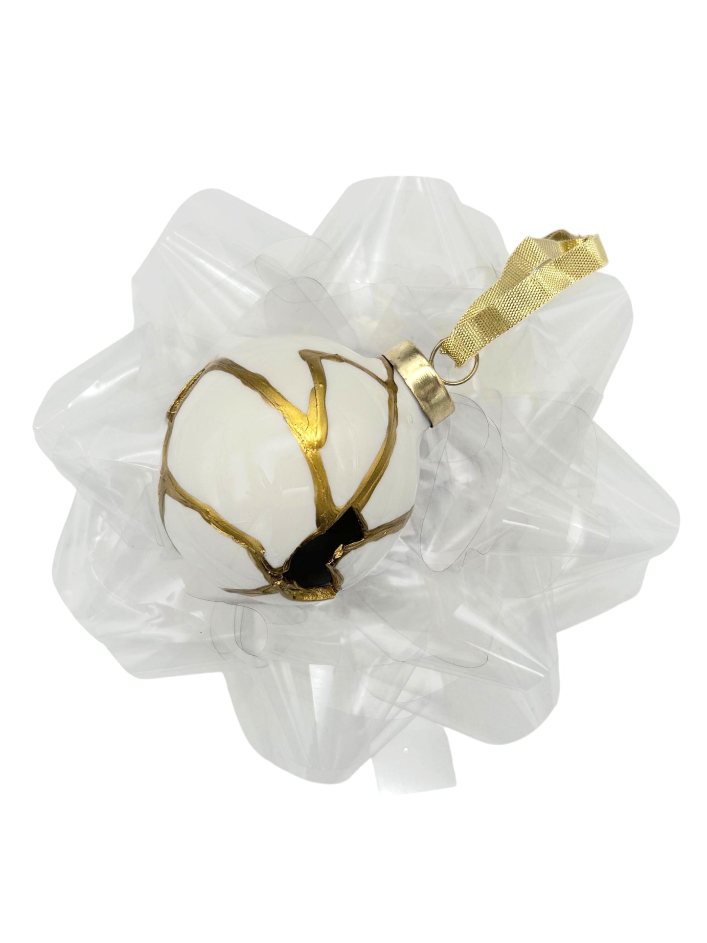 Modern Kintsugi Ornament - Hand Painted Gold, White Ceramic Holiday Decor