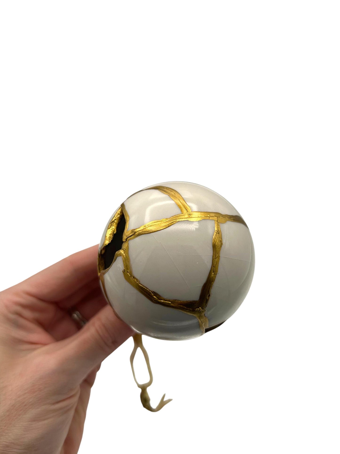 Modern Kintsugi Ornament - Hand Painted Gold, White Ceramic Holiday Decor