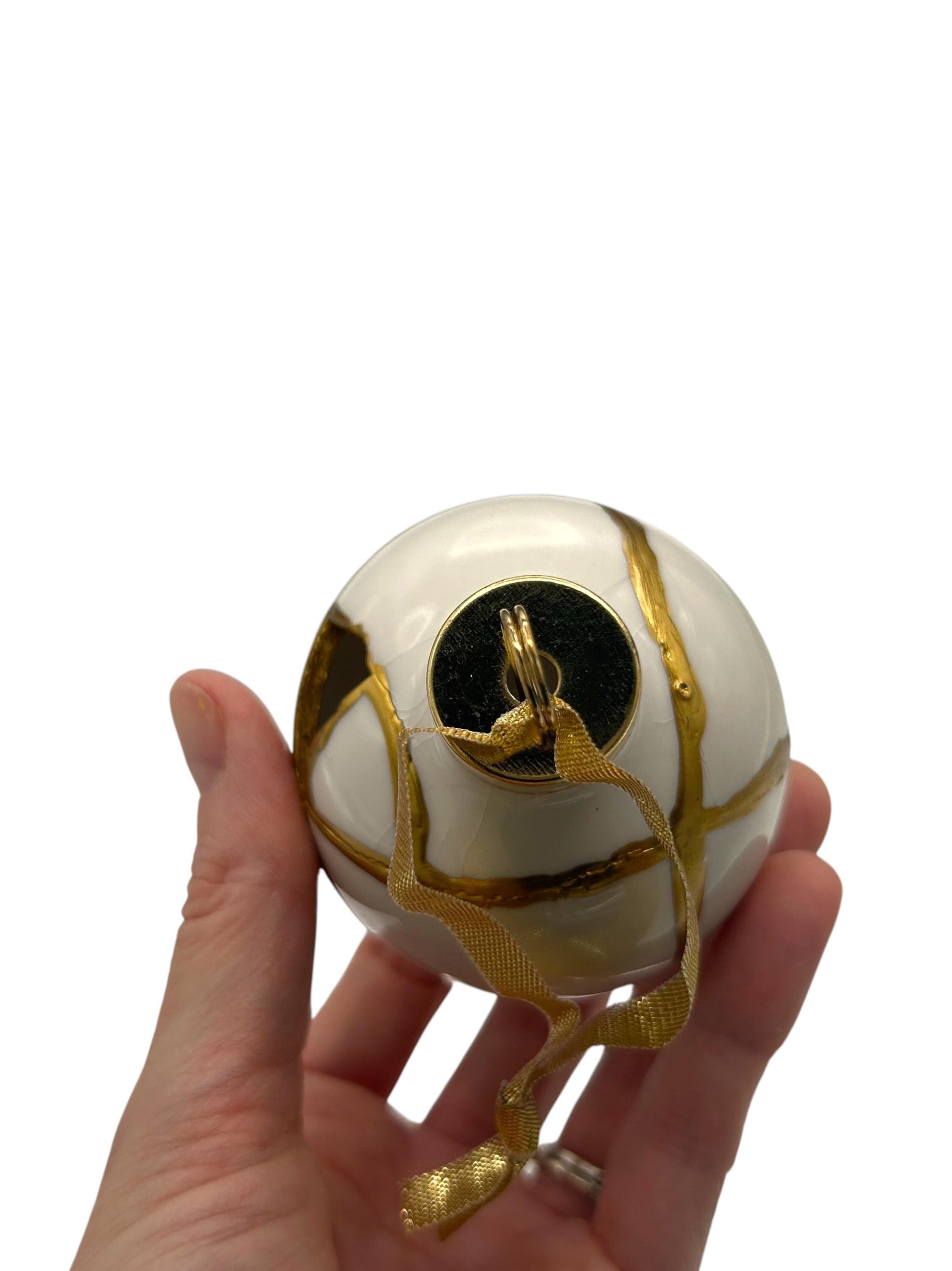 Modern Kintsugi Ornament - Hand Painted Gold Ceramic, Japanese Repaired Pottery (2.5in)